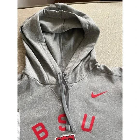 NIKE Dri-Fit BSU Bears Hoodie S Gray Red Fleece Graphic Athletic Gym Warm Sports - Picture 7 of 7
